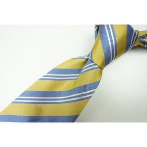 Kiton Lime Green Sky Blue White Striped Seven Fold Silk Tie Made in Italy NEW